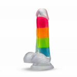 Neo Elite Glow in the Dark Rainbow Rave 6.5 Silicone Dual Density Dildo Multicolored