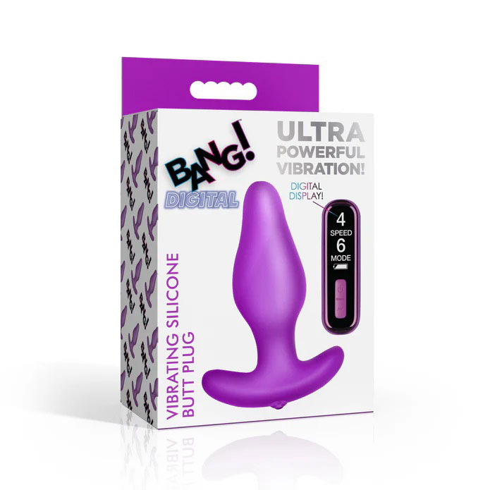 HOBNG-AH744.jpg Vibrating Silicone Butt Plug With Digital Remote - Purple - Image 1