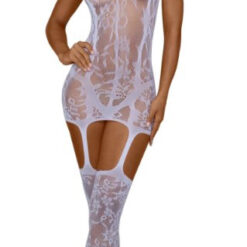 Lace and Opaque Seam Garter Dress - Os - White