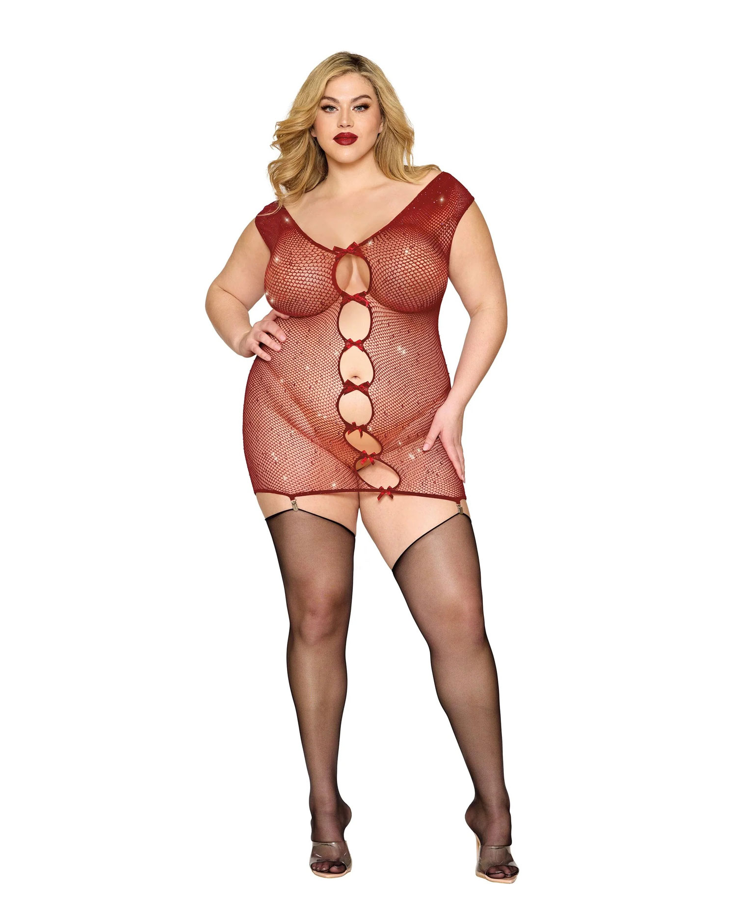 HODG-13517XOXBLOSQ.jpg Garter Slip Dmnd - One Size Queen - Red - Image 1