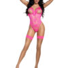 Moneymaker Stretch Lace Teddy - S-m - Neon Pink
