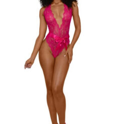 Tiana Lace Teddy With Satin Tie - L-xl - Azalea