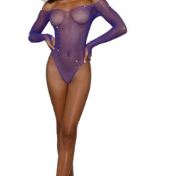 Rhinestone Off Shoulder Bodystocking - Os - Ultra Violet