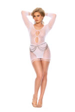 Polka Dot Crochet Mini Dress with Keyhole Front and Back - White - Os