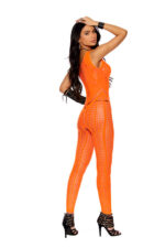 Crochet Footless Bodystocking With Open Crotch - One Size - Orange - Image 2