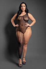 Killin It Asymmetrical Footless Bodystocking - Queen - Black - Image 2