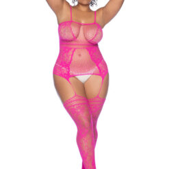 Curvy Aria Fishnet Body Stocking - X - Pink