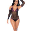 Whispered Lace Fishnet Bodysuit - Os - Black-purple