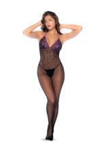 Whispered Lace Fishnet Bodystocking - Os - Black-purple