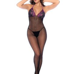 Whispered Lace Fishnet Bodystocking - Os - Black-purple