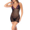 Whispered Lace Fishnet Chemise - Os - Black-purple