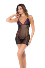 Whispered Lace Fishnet Chemise - Os - Black-purple