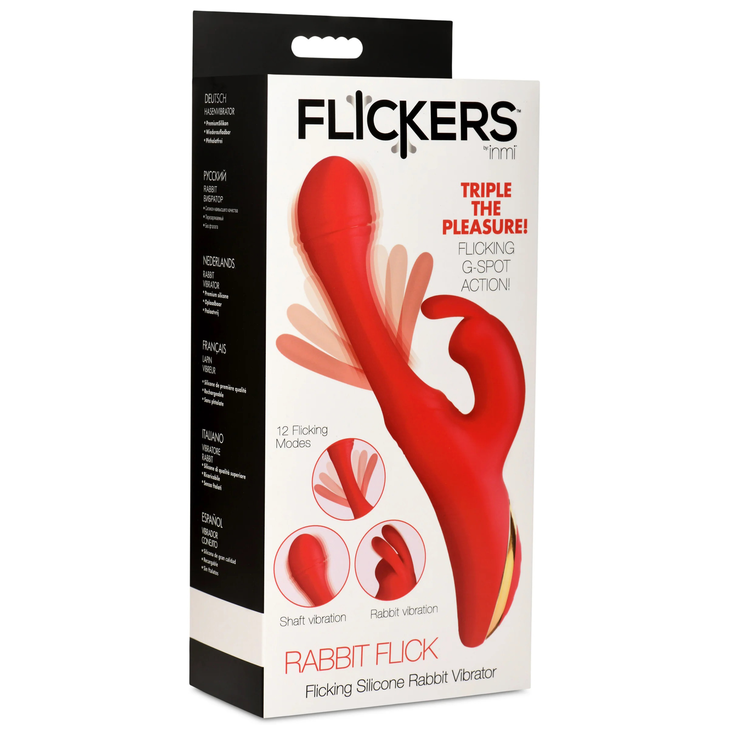 HOINM-AH389.jpg Rabbit Flick Flicking Silicone Rabbit Vibrator - Red - Image 1