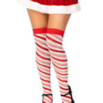 Candy Cane Lurex Striped Socks - Over the Knee - Os - White-red