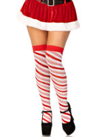 Candy Cane Lurex Striped Socks - Over the Knee - Os - White-red