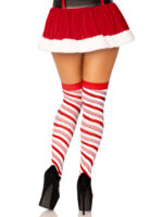 Candy Cane Lurex Striped Socks - Over the Knee - Os - White-red - Image 2