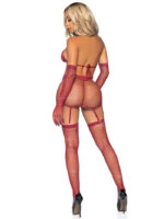 5 Pc Rhinestone Bikini Top G-String Garter Skirt, Gloves and Stockings - One Size - Burgundy - Image 2