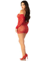Red Seamless Lace and Net Mini Dress - Dress With Twist Halter Strap - Os - Image 2