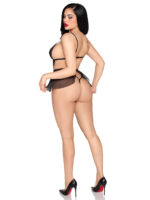 2 Pc Scalloped Lace and Mesh Babydoll and Matching Crotchless Panty - Medium - Black - Image 2