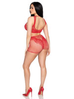 2 Pc Net and Lace Crop Top and Matching Boy Shorts - Os - Red - Image 2