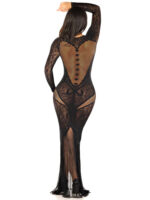 Black Lace and Net Body Con Gown - With Heart Keyhole Detail - Os - Image 2