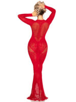 Red Lace and Net Body Con Gown - With Heart Keyhole Detail - Os - Image 2