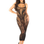 Seamless Rhinestone Lace and Net Body Con Dress - Os - Black