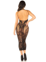Seamless Rhinestone Lace and Net Body Con Dress - Os - Black - Image 2