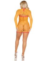 2 Pc Eyelet Net Mini Dress With Tie- Front Keyhole and Shrug O-s - Neon Orange - Image 2
