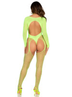 2 Pc Fishnet Suspender Lingerie Jumpsuit and Layered Opaque Teddy O-s - Neon Green - Image 2