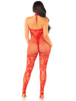 Red Seamless Net and Lace Lingerie Jumpsuit - With Keyhole Crossover Halter - Os - Image 2