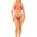 Red 2pc Heart Open Cup Bra and Dual G-String - Os
