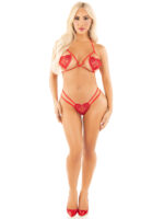 Red 2pc Heart Open Cup Bra and Dual G-String - Os