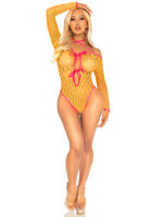 Eyelet Net Teddy With Tie-Front Keyhole Detail O-s - Neon Orange