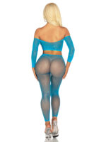 Rhinestone Fishnet Crop Top and Footless Tights O-s - Neon Blue - Image 2