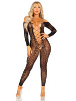 Python Net Crotchless Footless Lingerie Jumpsuit O-s - Black