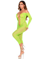 Python Net Crotchless Footless Lingerie Jumpsuit O-s - Neon Green