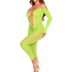 Python Net Crotchless Footless Lingerie Jumpsuit O-s - Neon Green
