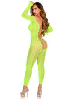 Python Net Crotchless Footless Lingerie Jumpsuit O-s - Neon Green - Image 2