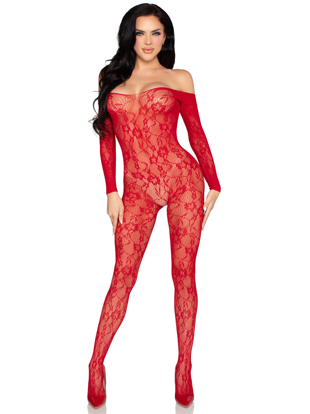 HOLA-89366REDOS.jpg Lace Lingerie Jumpsuit - Os - Red - Image 1