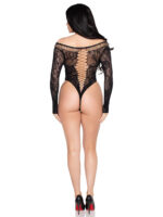 Net and Lace Crotchless Teddy - Os - Black - Image 2