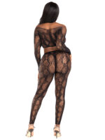 2 Pc Python Net Crop Top and Footless Tights - Os - Black - Image 2