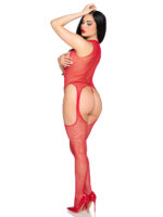 2 Pc Circle Net Cupless Suspender Lingerie Jumpsuit and Matching Panty - Os - Red - Image 2
