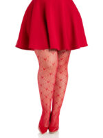 Plus Valentina Heart Net Tights - 1x 2x - Red