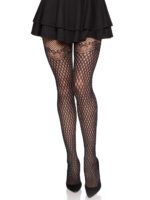 Gilded Grid Net Tights With Bow Lace Top - Os - Black