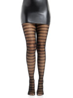 Cosima Striped Net Tights - Os - Black - Image 2