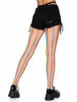 Neon Rainbow Striped Fishnet Tights - One Size - Multicolor - Image 2