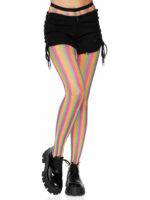 Neon Rainbow Striped Fishnet Tights - One Size - Multicolor - Image 3