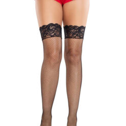 May Fishnet Thigh High Stockings O-s - Black-red