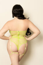 Fishnet and Strappy Elastic Teddy - Queen Size - Lime - Image 2
